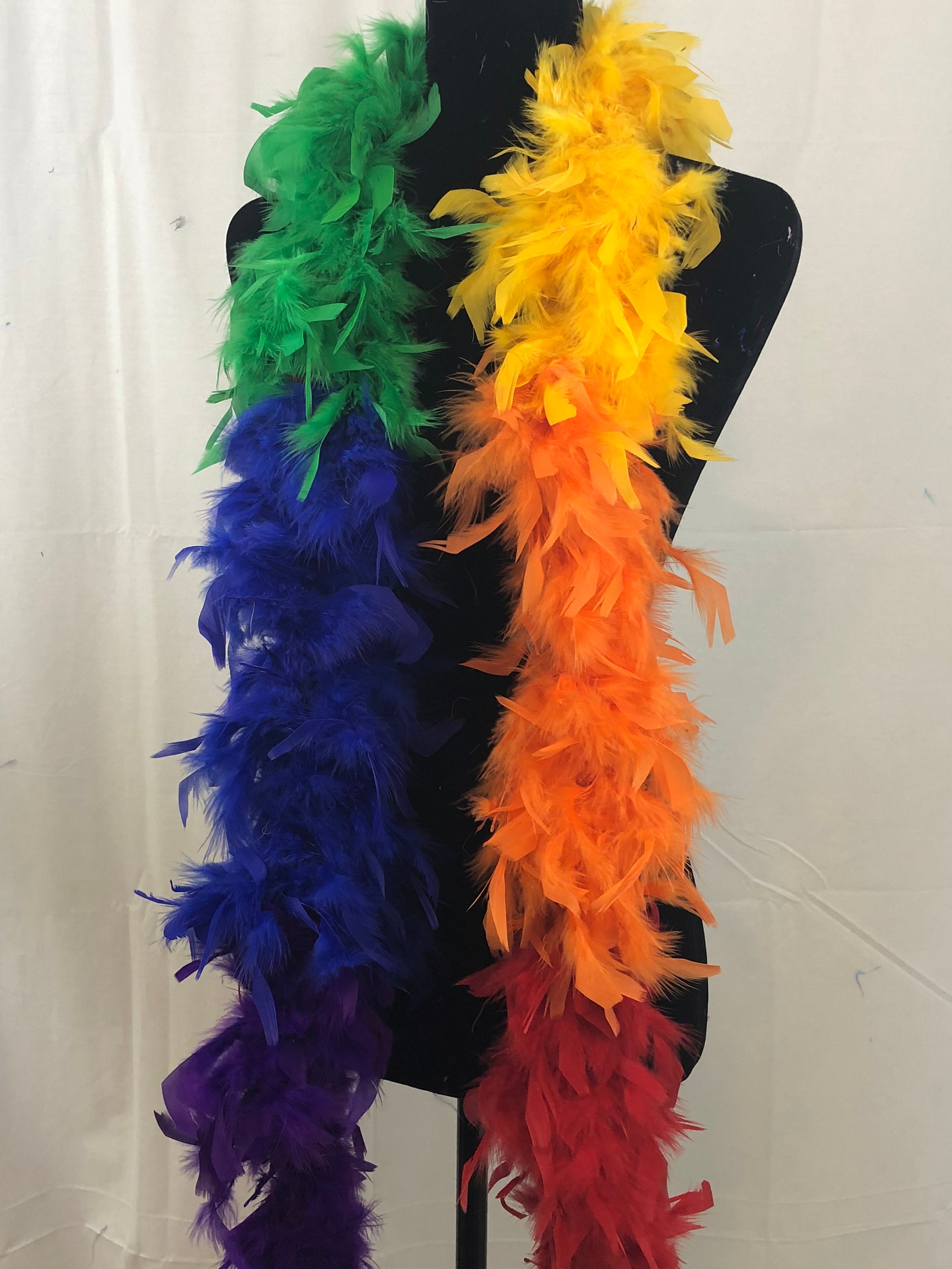 flydreamfeathers Rainbow Color 25 Gram, 4 Feet Long Chandelle Feather Boa, Great for Kids Party, Wedding, Halloween Costume, Christmas Tree, Decoration