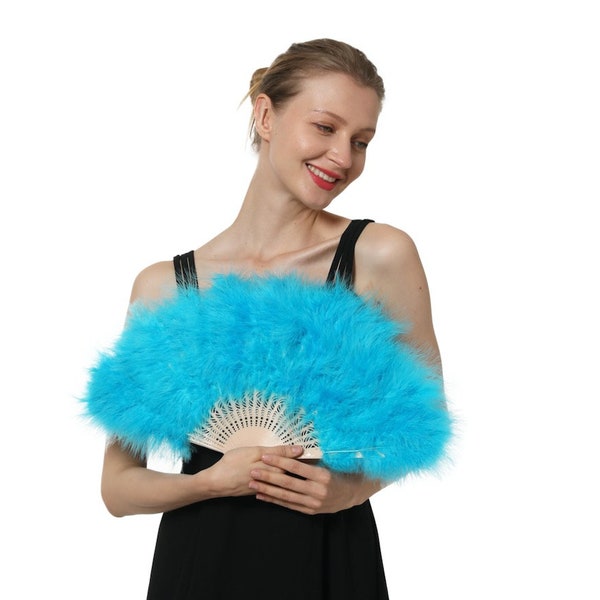 Turquoise Marabou Feather Fan, Great for Party, Wedding, Halloween Costume, Christmas Tree, Decoration