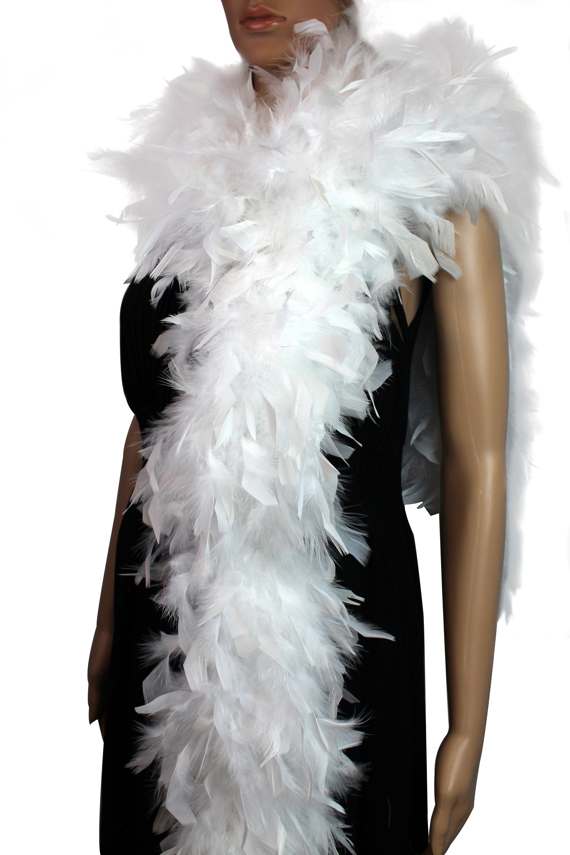 flydreamfeathers White 100 Gram Chandelle Feather Boa, 2 Yard Long-Great for Party, Wedding, Costume
