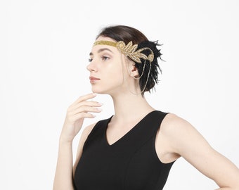 Gold Color 1920s Flapper Headband 20s Great Gatsby Party Women Headpiece