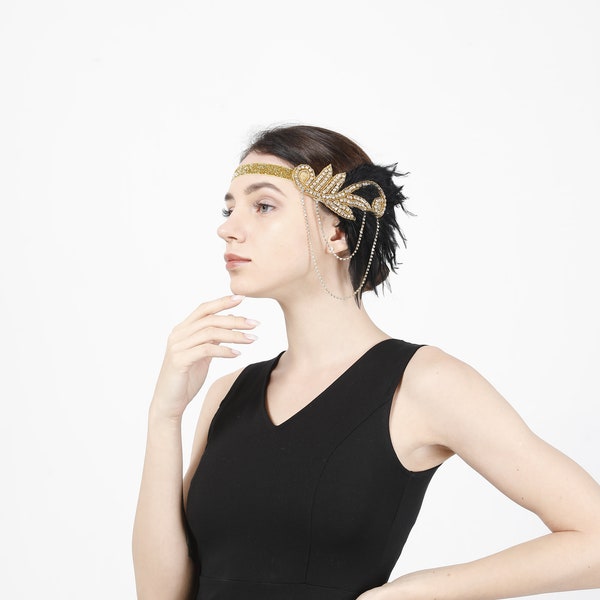 Gold Color 1920s Flapper Headband 20s Great Gatsby Party Women Headpiece