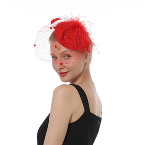 Red Feather Fascinator Hat: Kentucky Derby Tea Party Headband-1906