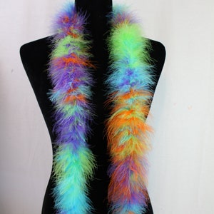 Boá de penas de marabu em cores misturadas de arco-íris, 20 gramas, dança de 2 jardas, casamento, artesanato, festa, fantasia de halloween, decoração