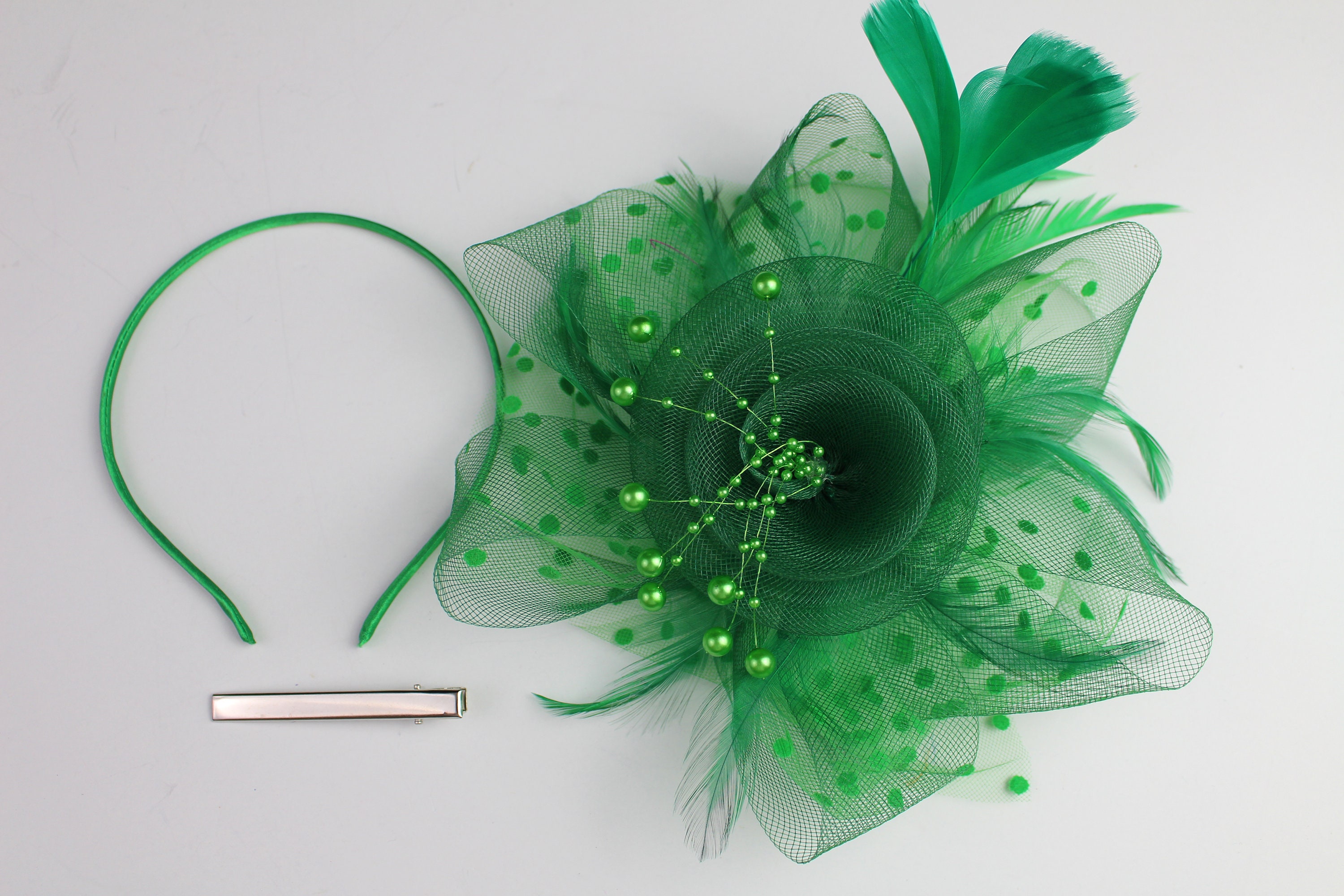 2-in-1 Fascinator-Hut Mit Feder & Netz – Grün, Für Kentucky Derby, Hochzeit, Teeparty, Vintage-Look