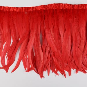 Red 2 Yard Long, Rooster Coque Feather Fringe Trim, for Skirt Dress Costume Roster Feather Trim