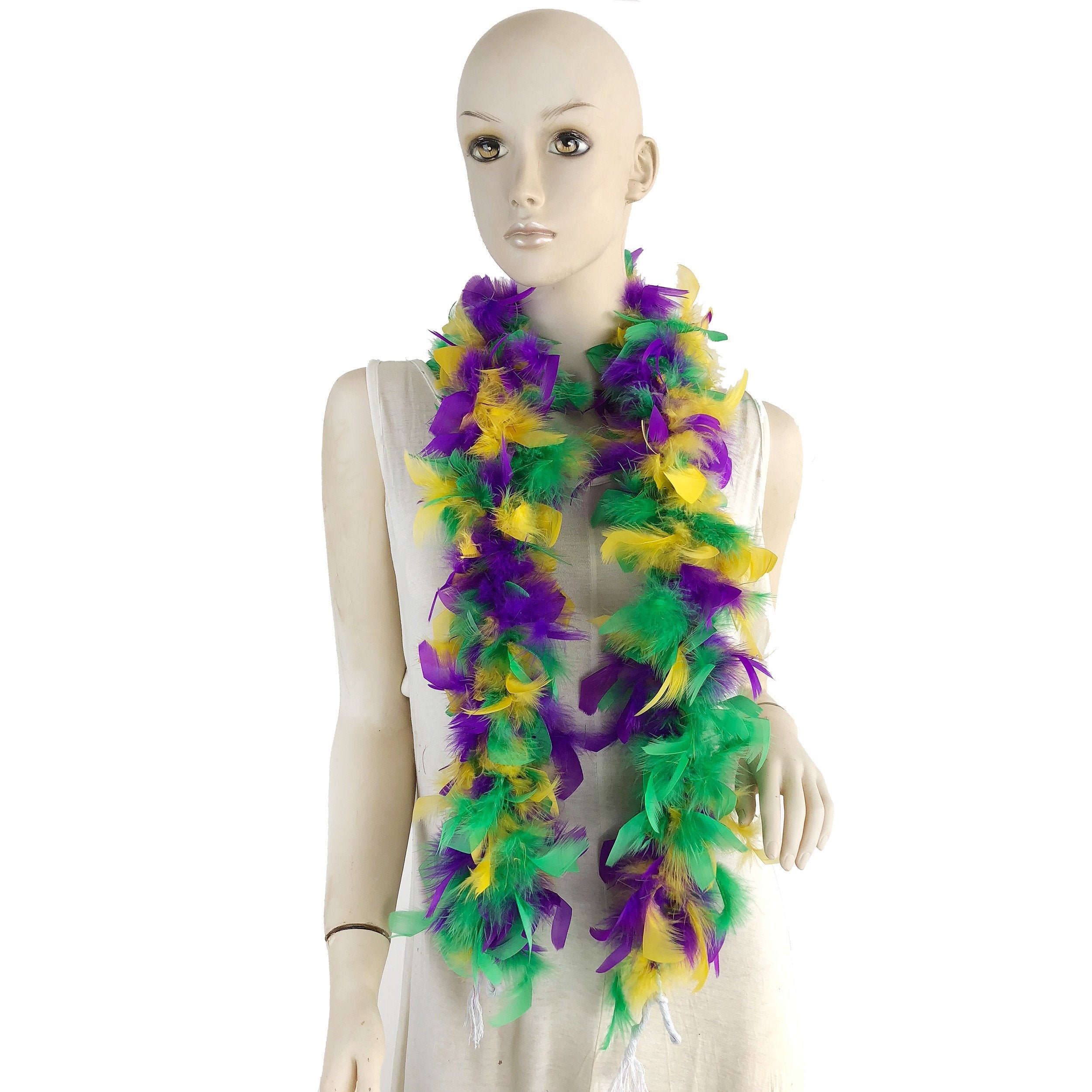 flydreamfeathers Mardi Gras Color 25 Gram,4 Feet Long Kids Chandelle Feather Boa, Great for Party, Wedding, Halloween Costume, Christmas Tree, Decoration