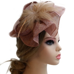 Champagne Color Fascinator Hat for Women Tea Party Wedding Kenturky Derby Headband, 1920s Fascinator Hat with Veil Pillbox Hat--E