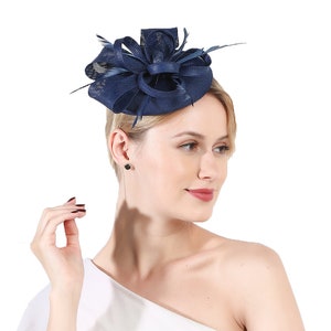 Navy Color Fascinator Hat for Women Tea Party Wedding Kentucky Derby Headband, 1920s Fascinator Hat with Veil Pillbox Hat TF-1905