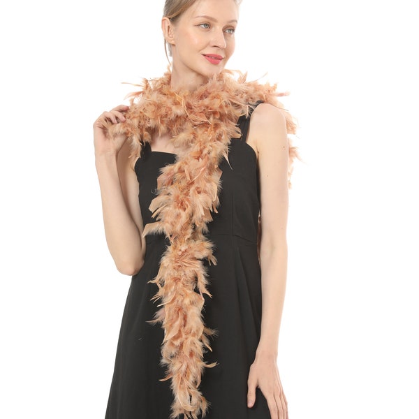 Boa en plumes chandelle marron clair, 40 g, 2 yards de long, idéal pour une fête, un mariage, une décoration de costume d'Halloween