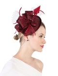 Burgundy Color Fascinator Hat for Women Tea Party Wedding Kenturky Derby Headband, 1920s Fascinator Hat with Veil Pillbox Hat -- H