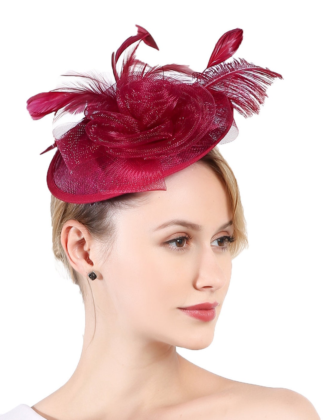 Burgundy Color Fascinator Hat for Women Tea Party Wedding Kenturky ...