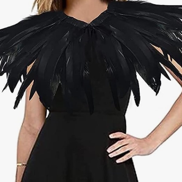 Black feather shrug shawl collar gothic Victorian feather shawl for Halloween dress upCosplay