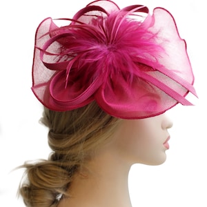 Hot Pink Color Fascinator Hat for Women Tea Party Wedding Kenturky Derby Headband, 1920s Fascinator Hat with Veil Pillbox Hat--E