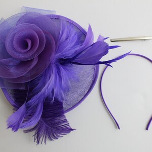Purple Color Fascinator Hat for Women Tea Party Wedding Kenturky Derby Headband, 1920s Fascinator Hat with Veil Pillbox HatF image 8