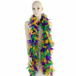 Mardi Gras Color 60 Gram, 2 yards Long Chandelle Feather Boa, Great for Party, Wedding, Halloween Costume, Christmas Tree, Decoration