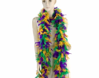 Mardi Gras Color 60 Gram, 2 yards Long Chandelle Feather Boa, Great for Party, Wedding, Halloween Costume, Christmas Tree, Decoration