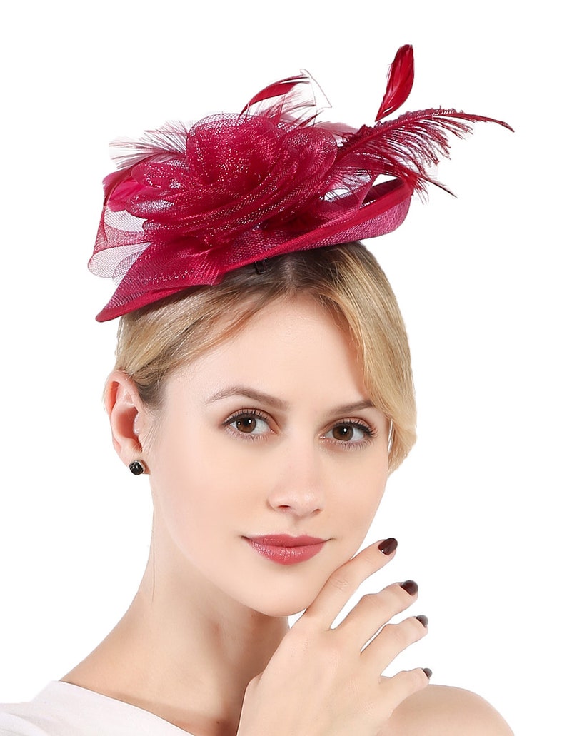 Burgundy Color Fascinator Hat for Women Tea Party Wedding | Etsy