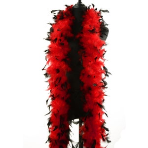 Red W/ Black Tips Color 60 Gram, 2 yards Long Chandelle Feather Boa, Great for Party, Wedding, Halloween Costume, Christmas Tree, Decoration