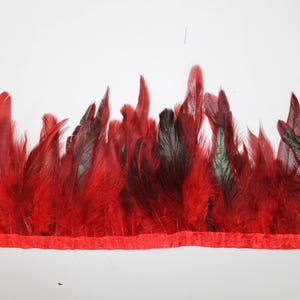 Red Color 2 Yard Long, 6-8 inch Height Rooster Hackle Feather Fringe Trim, for Skirt Dress Costume