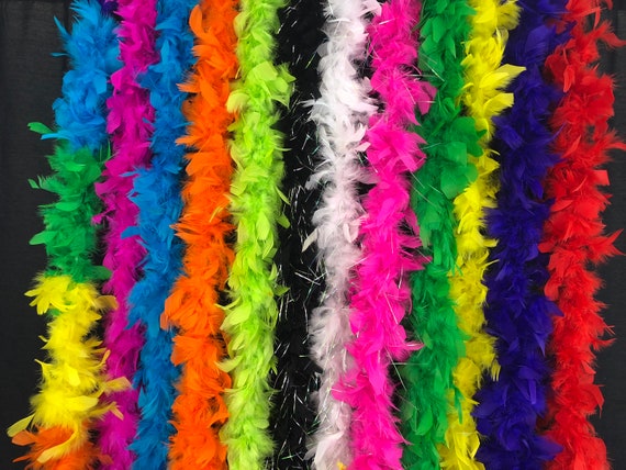 flydreamfeathers Rainbow Color 25 Gram, 4 Feet Long Chandelle Feather Boa, Great for Kids Party, Wedding, Halloween Costume, Christmas Tree, Decoration