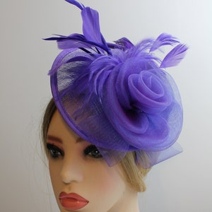 Purple Color Fascinator Hat for Women Tea Party Wedding Kenturky Derby Headband, 1920s Fascinator Hat with Veil Pillbox HatF image 7