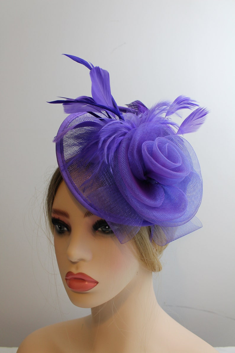 Purple Color Fascinator Hat for Women Tea Party Wedding Kenturky Derby Headband, 1920s Fascinator Hat with Veil Pillbox HatF image 7