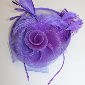 Purple Color Fascinator Hat for Women Tea Party Wedding Kenturky Derby Headband, 1920s Fascinator Hat with Veil Pillbox HatF image 6