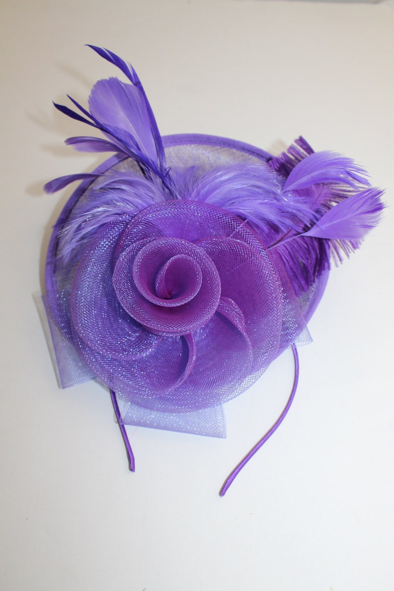 Purple Color Fascinator Hat for Women Tea Party Wedding Kenturky Derby Headband, 1920s Fascinator Hat with Veil Pillbox HatF image 6