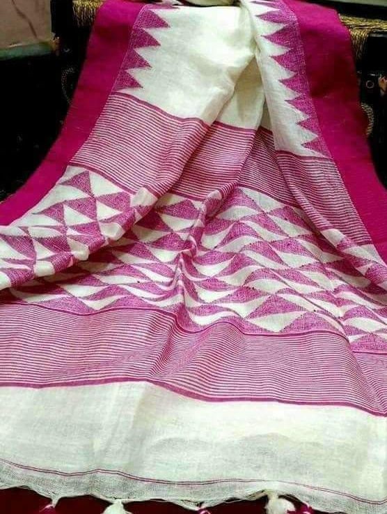 Linen Jamdani Saree Organic Linen Saree Silk Linen Linen With Etsy