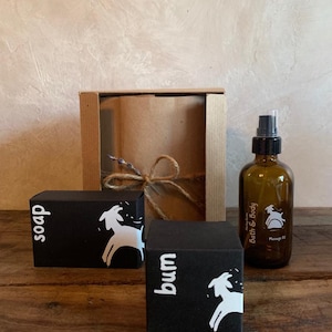 New Mom and Baby Gift, all natural, healing and soothing baby bum balm, unscented goat milk soap, lavender massage oil, baby shower gift!