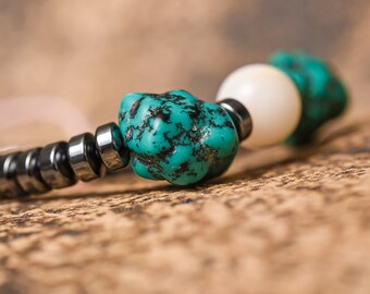 Hematite, Turquoise & Shell Shamballa Bracelet