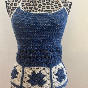 Blue Crochet Halter top with Corset back