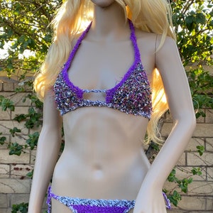 Funky Purple Mixed Yarn Crochet Bikini