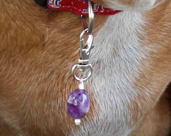 Amethyst Crystal Pet Collar Charm, Healing stone dog Charm, genuine natural amethyst Pet jewelry, Dog Accessory Gift, Pet gemstone Bling