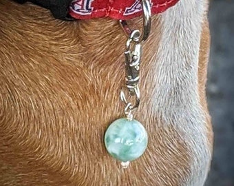 Gemstone Green Angelite Pet Dog Collar Charm, Healing Charm, Pet jewelry, Dog Accesory Gift, Pet Bling