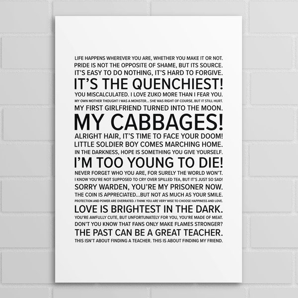 Avatar Last Airbender Quotes (A5, A4, A3 poster or print)