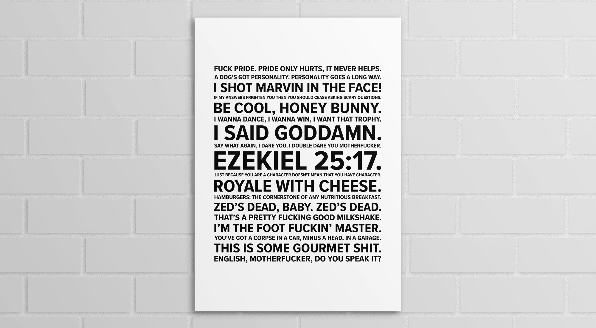 Pulp Fiction Quotes (A5, A4, A3 poster or print)
