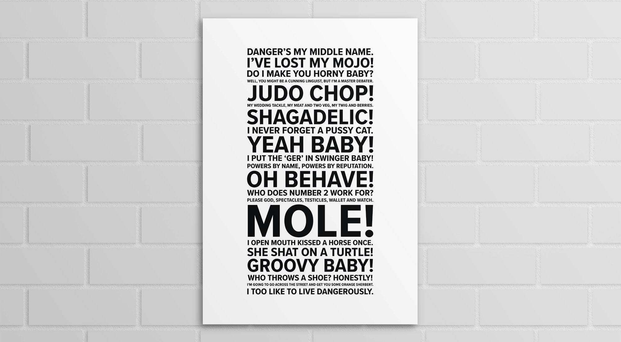 Austin Powers Quotes A5 A4 A3 Poster or Print picture