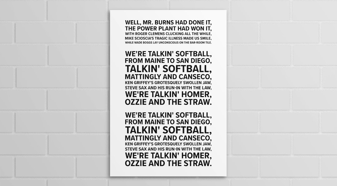 Homer at the Bat Song Lyrics A5, A4, A3 Poster or Print Etsy