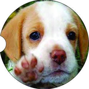 Puppy Dog Car Coasters: Absorbent Sandstone Auto Cup Holder - Set of 2