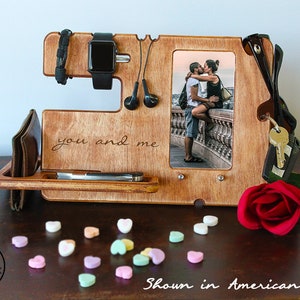 Personlized Anniversary Gift, For Husband, Boyfriend, Wedding Anniversary Gift, Engagement, Charging Dock Station, Wooden Valet Phone Stand