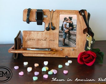 Valentines Gift, Apple, Samsung, Fossil Smartwatch Dock, Personalized Charging Station, Phone Stand , Picture, Wooden, Rustic