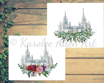 San Diego temple watercolor print, Digital Download