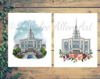 Saratoga Springs Utah Temple, Watercolor Print, Digital Download, Custom