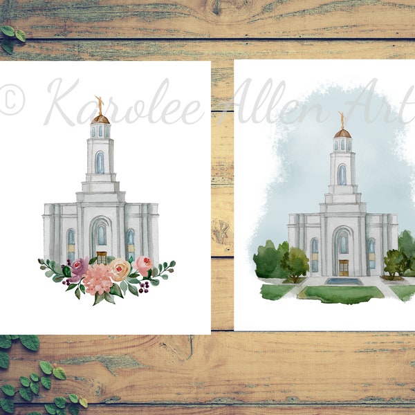 Feather River California temple watercolor, digital download, customizable