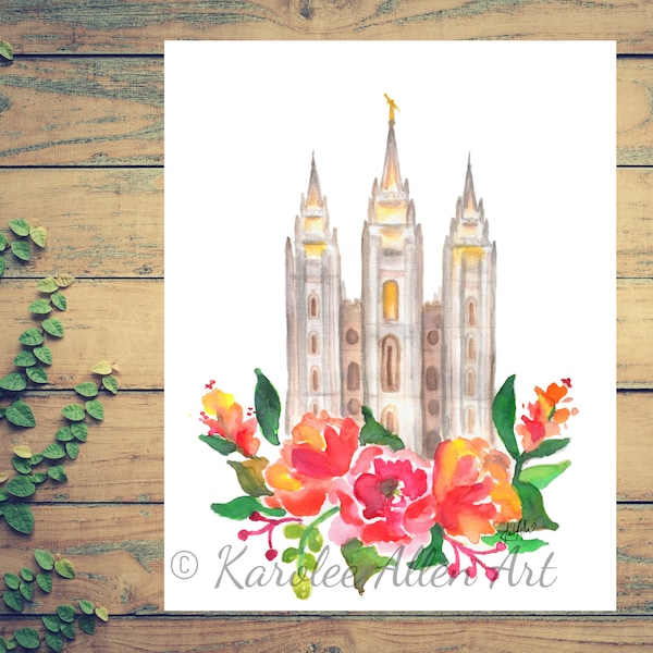 Salt Lake Temple Watercolor Print, digital download, Customizable