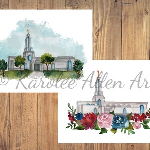 Lubbock Texas Temple Watercolor Print, Digital Download, Customizable