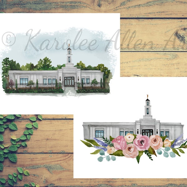 Baton Rouge Louisiana, Raleigh North Carolina Temple Watercolor, Memphis Tennessee, Custom Digital Download