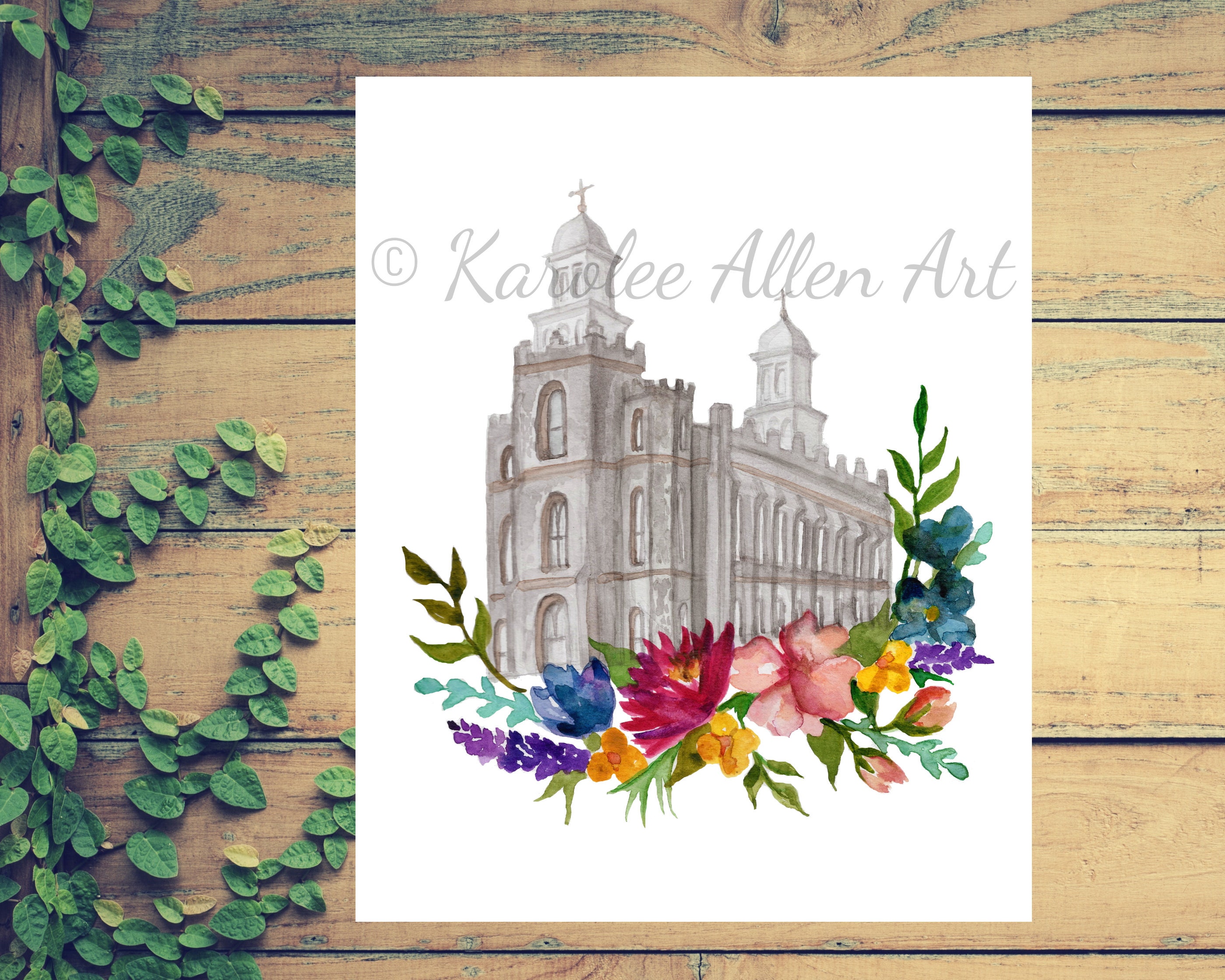 Logan Utah temple watercolor print,  Digital Download, Personalized