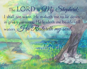 The Lord is my shepherd print, sheep watercolor